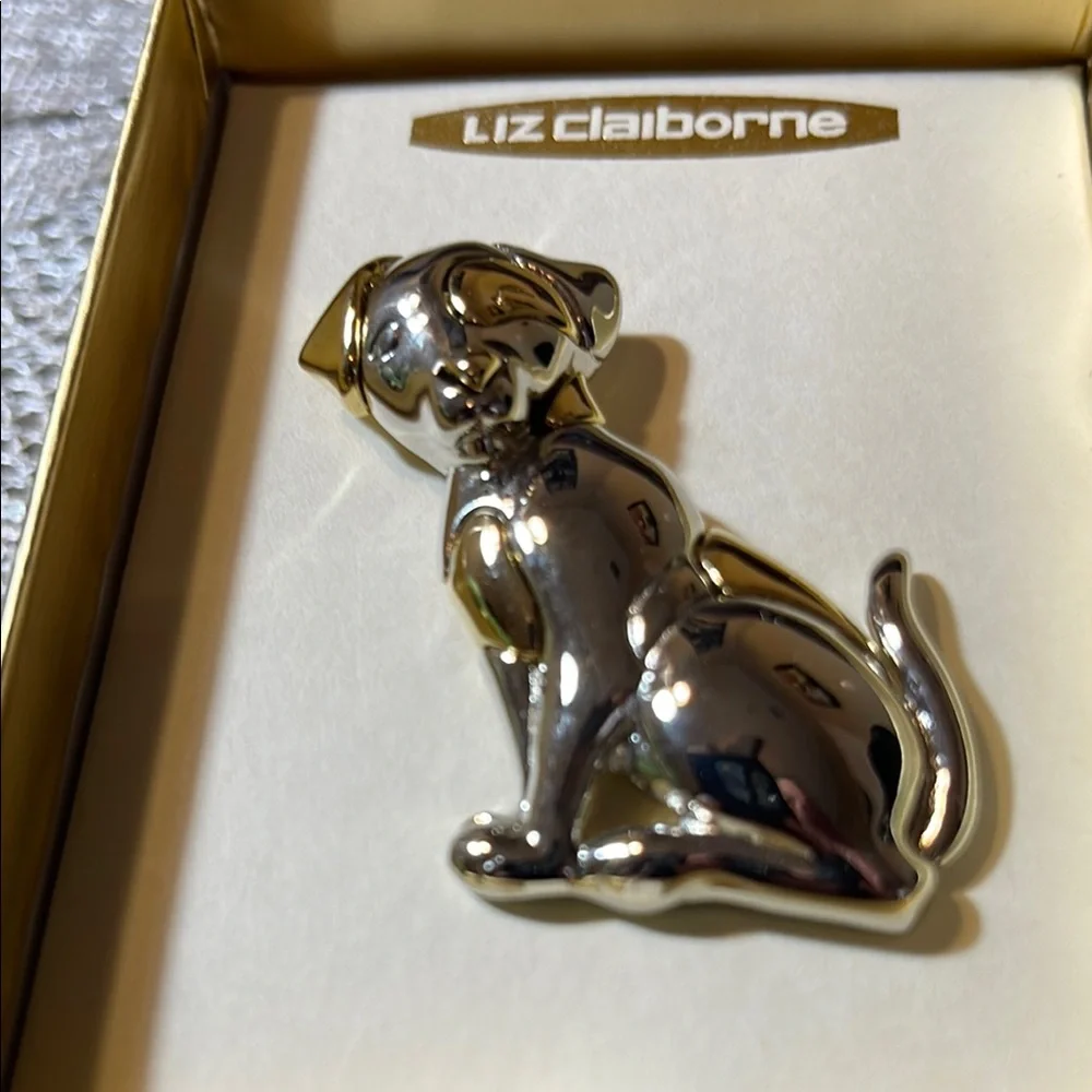 Liz Claiborne Shiny Silver Puppy Dog Brooch